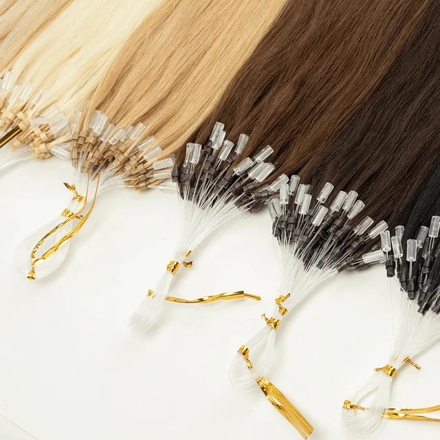 Extensions de Cheveux Humains avec Micro Boucle, Raides, Noirs Naturels, Bruns, Blonds, 12, 16, 20 Pouces, 50 Pièces