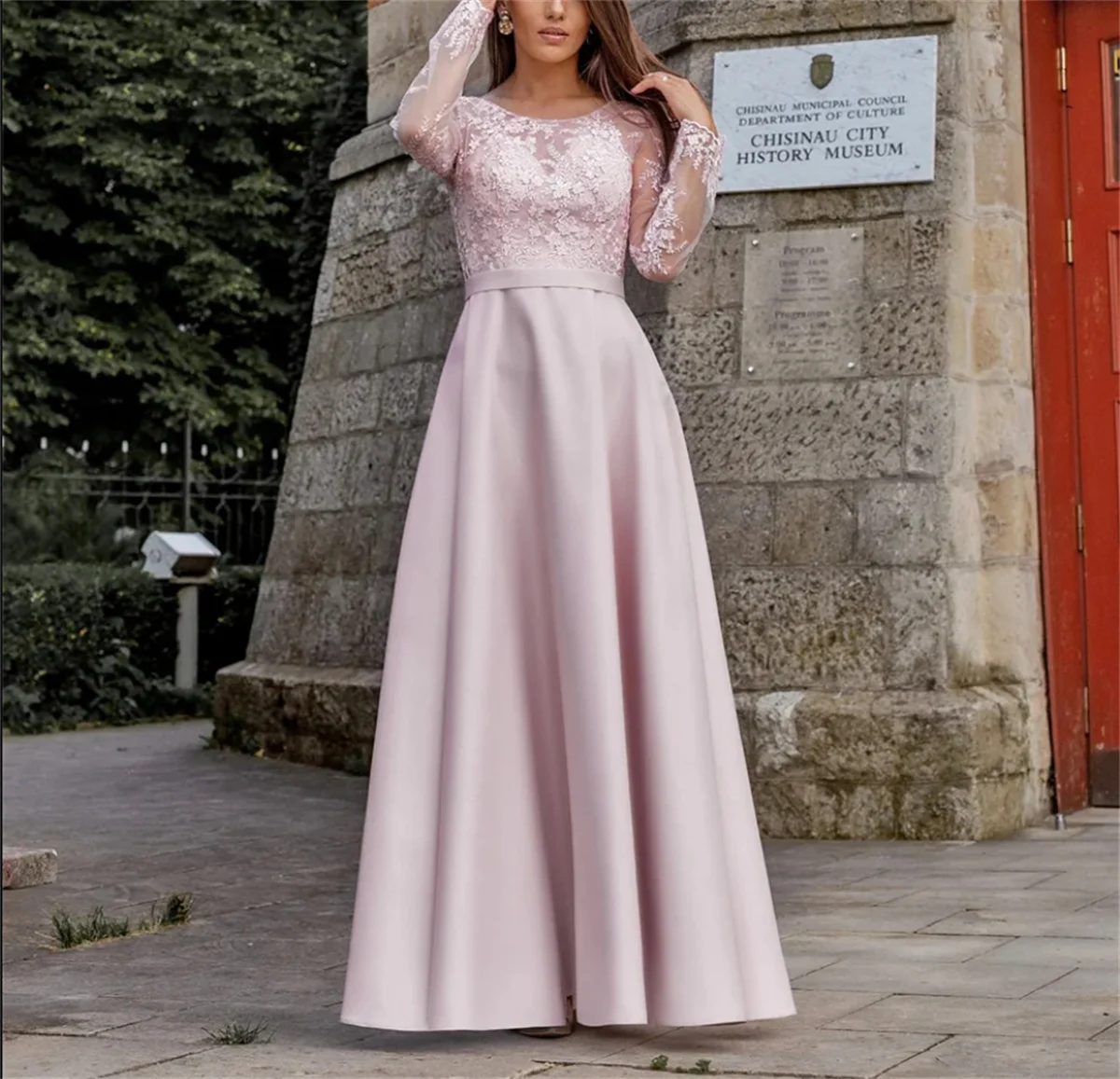 Robe Élégante Rose en Mousseline de Soie et Dentelle pour Mère, Vêtement Classique à Manches sulf, pour Occasions Formelles, ixÉducative, 2024