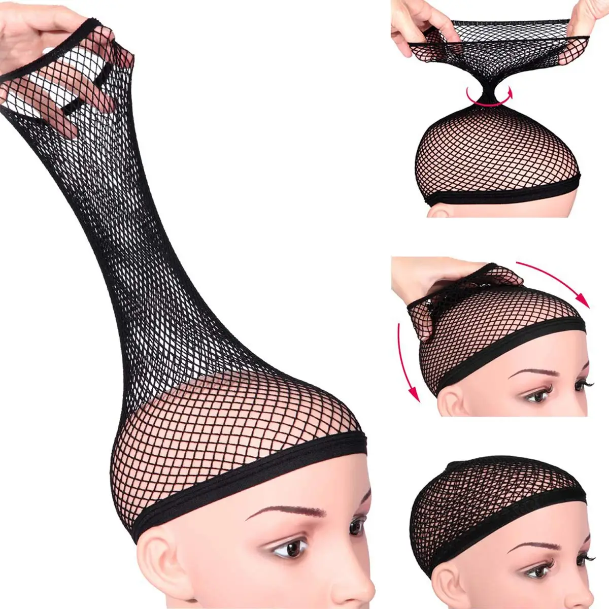 Bonnet de perruque en maille pour cheveux longs, filet à cheveux pour perruque, bonnet pour perruques, noir, repllover