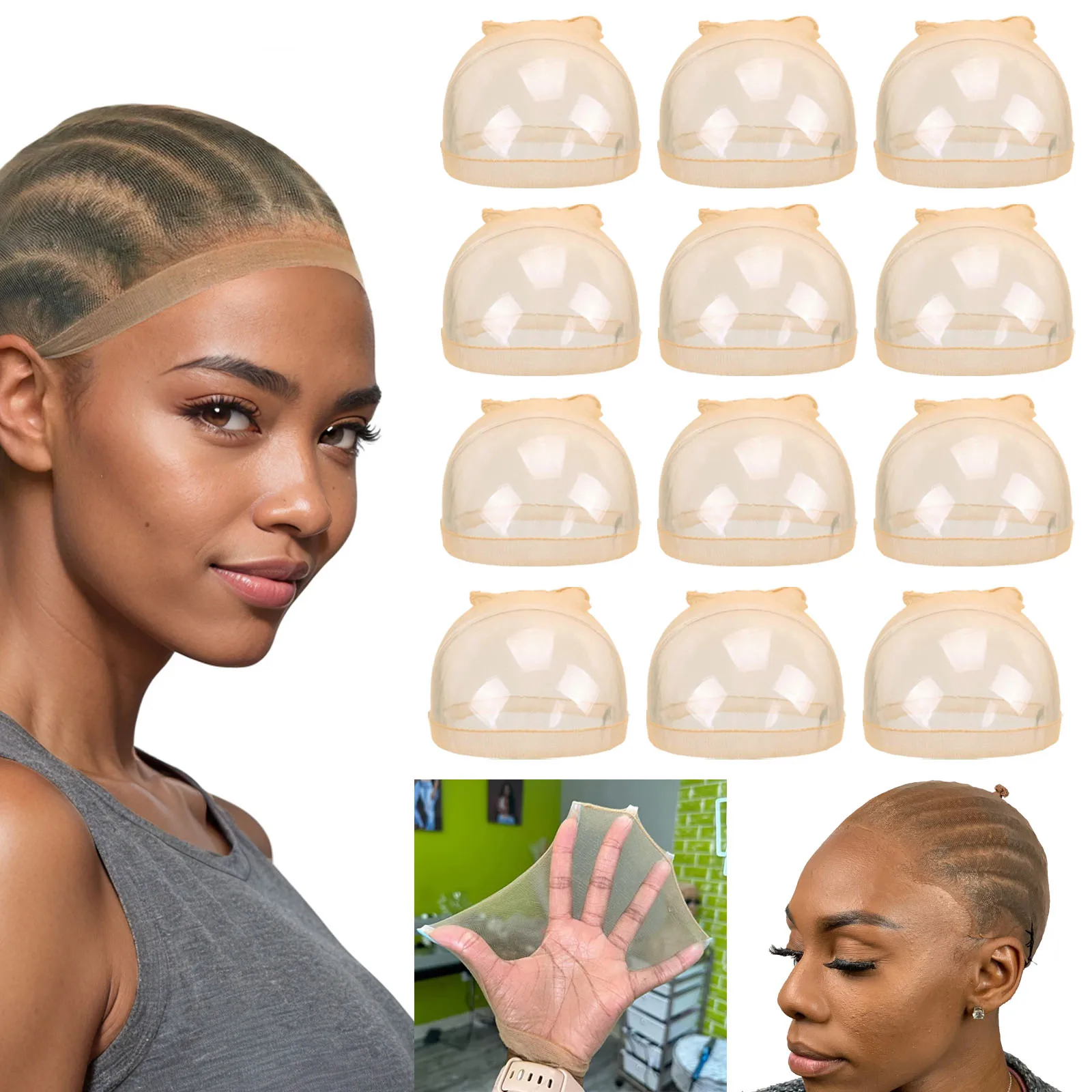 Bonnet de perruque HD Invisible Ultra fin, 12 pièces (6 paquets), pour perruques avant en dentelle, bonnet de bas en Nylon transparent en vrac pour femmes, vente en gros