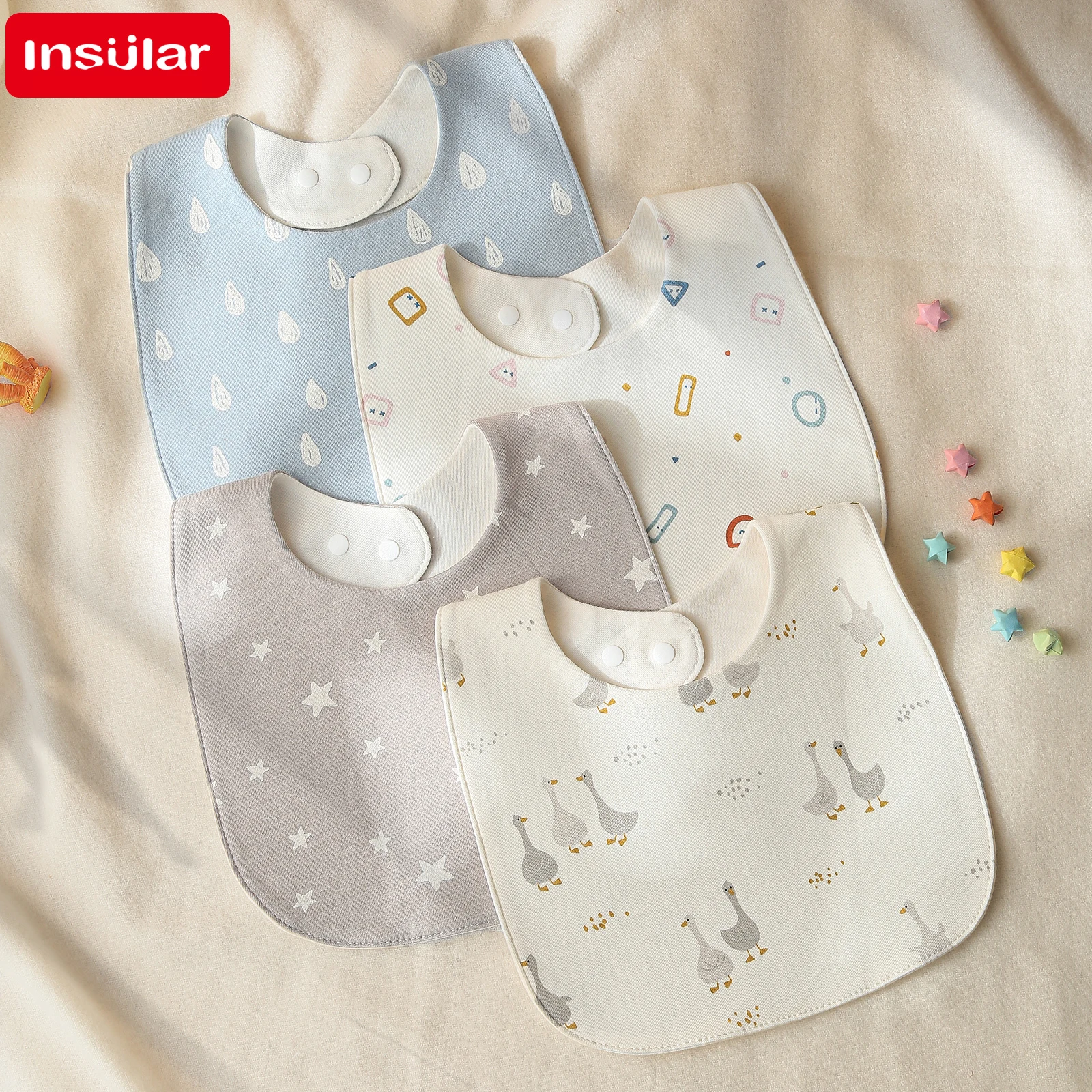 Bavoirs INSULAR pour bébé, serviette de salive douce en coton pour nouveau-né, tissu d'alimentation pour nourrissons, mousseline imprimée, Pinny imperméable en forme de U, 3 couches