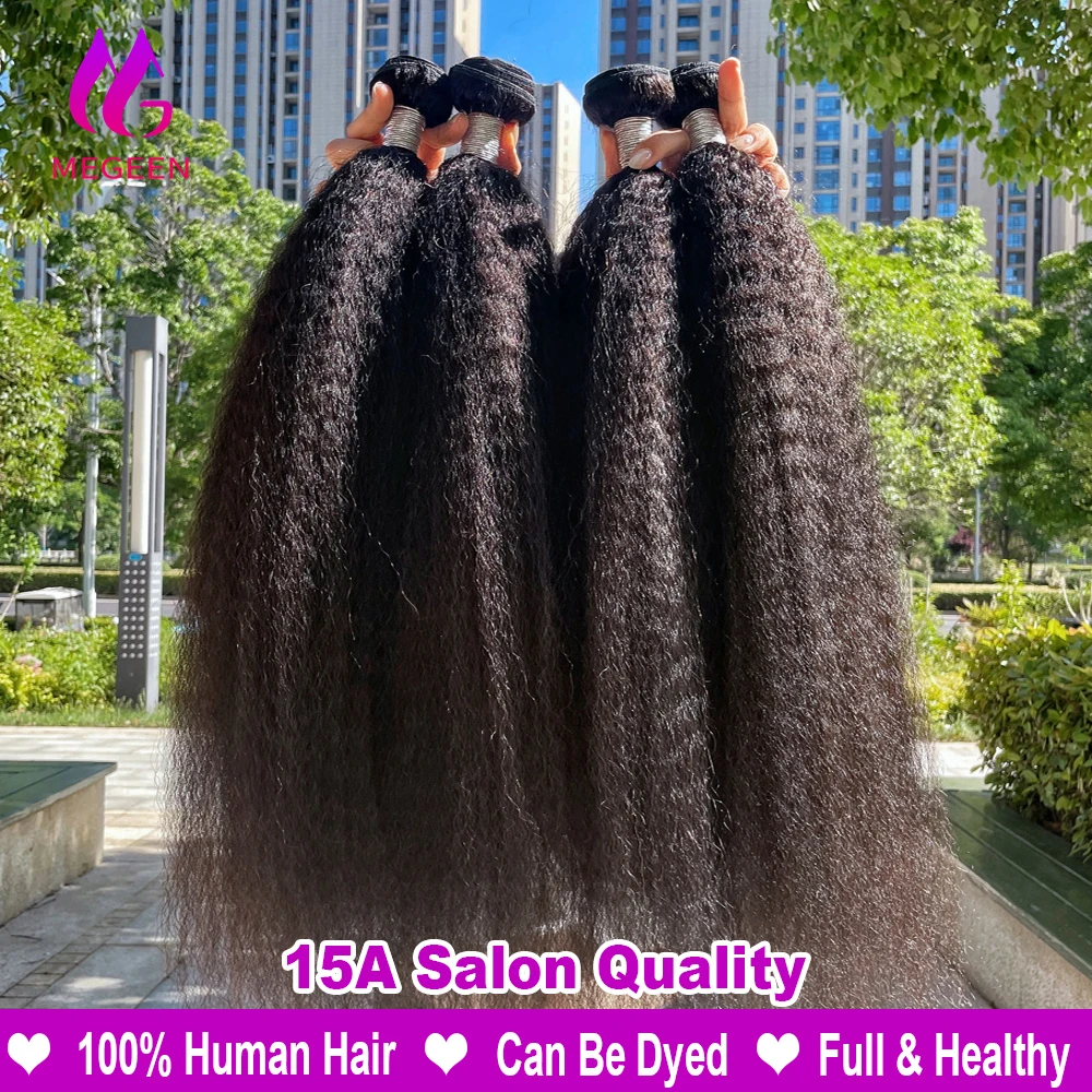 15A Kinky Straight 100% Human Hair Bundles Peruvian Raw Virgin Hair 30 32 Inch Yaki Straight 1/3/4 Pcs Weave Hair Extensions