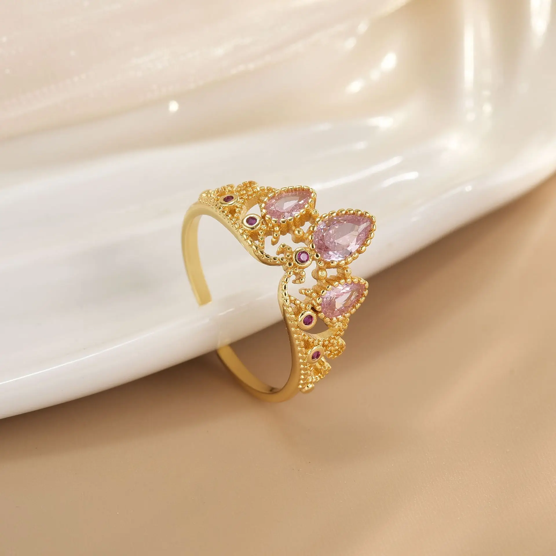 Bague raiponce pour femmes, accessoires de bijoux de fête de mariage, plaqué or, poudre réglable, cristal, couronne de princesse, cadeau