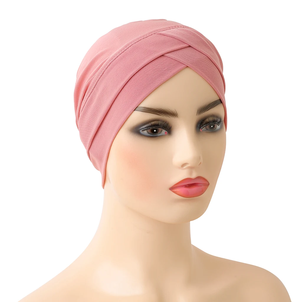 H117 front croisé musulman Turban couleur Pure extensible intérieur Hijabs pour casquettes prêt à porter femmes foulard sous le Bonnet