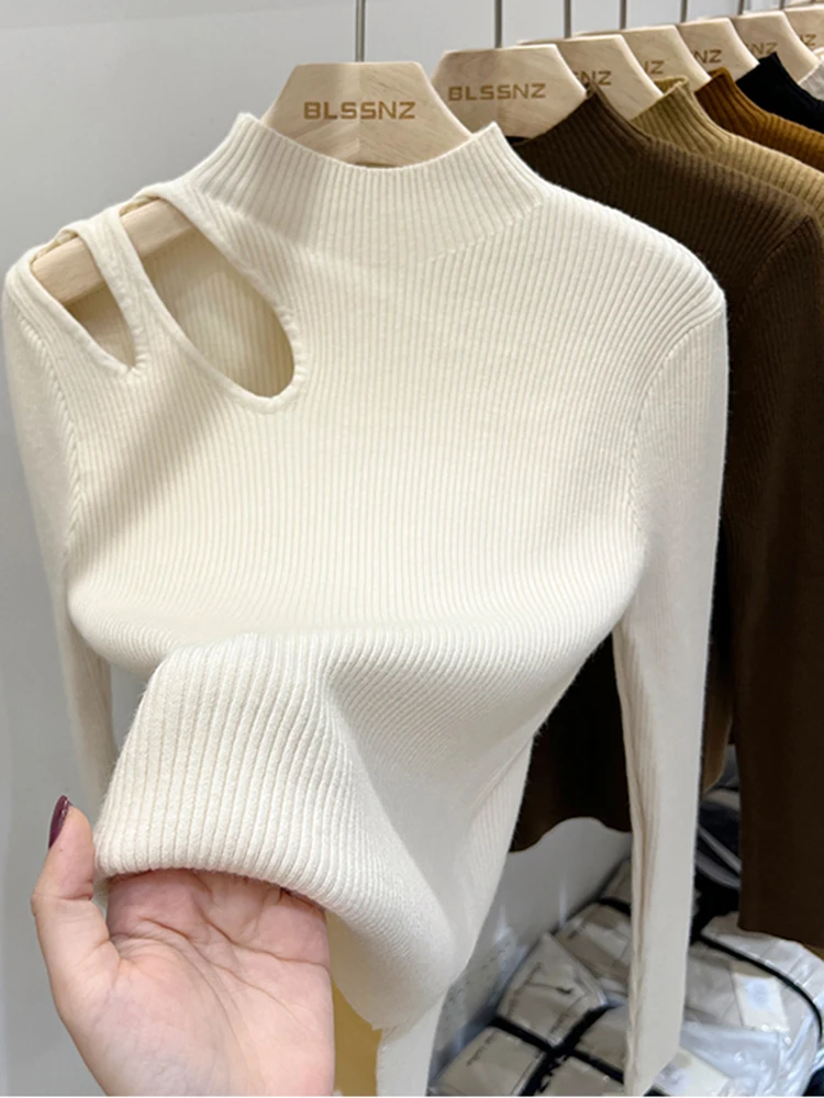 Col roulé tricoté femmes pull côtelé pulls automne hiver basique femmes chandails ajustement doux dessus chaud