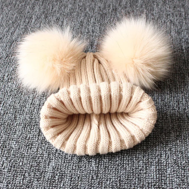 Chapeau à Pompon Mignon pour Bébé Fille et Garçon, Bonnet Chaud d'Hiver Solide pour l'Extérieur – Image 4
