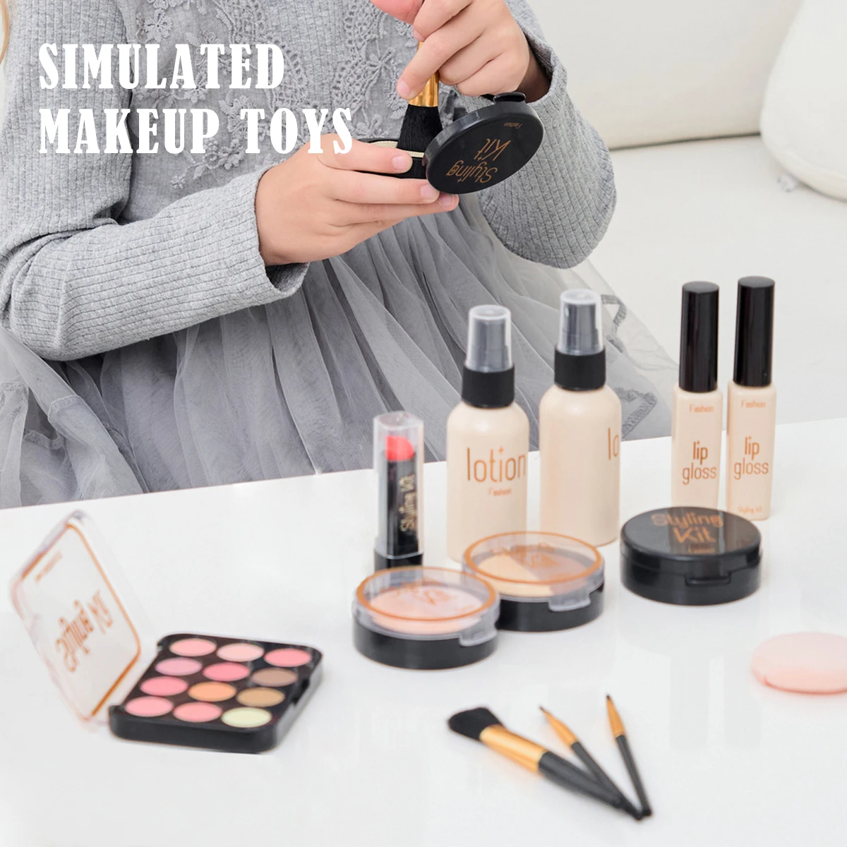 Jouets de maquillage simulés, cosmétiques de jeu, cadeaux pour filles, ensemble de faux maquillage, jouet, rouge à lèvres simulé, poudre, fard à joues, pas de maquillage réel pour les enfants