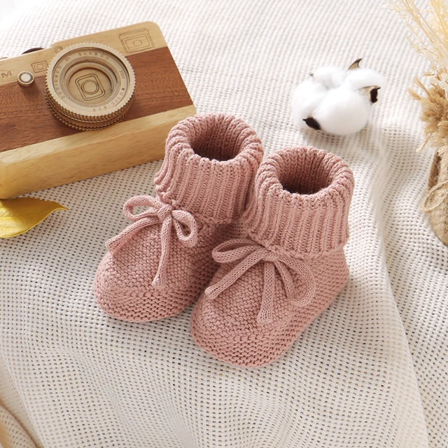 Chaussures bébé couleur unie tricoté nouveau-né garçons et filles bottes premiers marcheurs fond souple infantile unisexe chaussures 0-18m chaussons enfant – Image 2