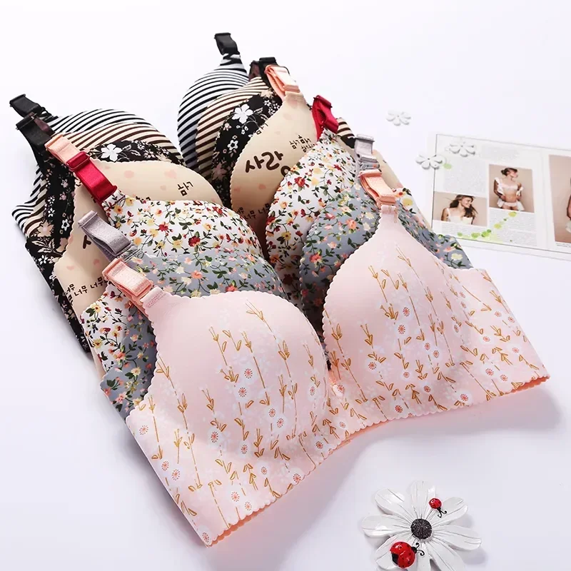 Soutien-gorge sans couture imprimé floral pour femmes, Lingerie Sexy, Push-Up, sous-vêtements une pièce