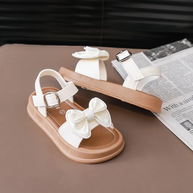 Nouvelles sandales d'été à la mode pour filles, sandales de princesse avec nœud, pour étudiants de 3 à 14 ans, à l'extérieur, sandales polyvalentes en Velcro – Image 3