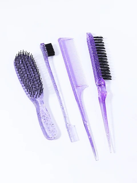 Ensemble de peignes à cheveux 4 pièces/ensemble, brosse taquine, peigne queue de souris, brosse de bord, brosse de coiffure, spécial pour perruques de vrais cheveux – Image 3