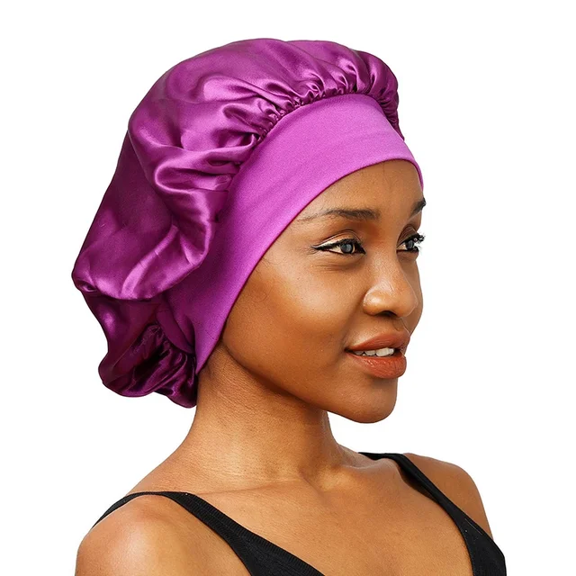 Nouveau femmes Satin solide à large bord chapeau de couchage unisexe tête enveloppement bande élastique casquette soins des cheveux Bonnet chapeau de nuit bonnet de nuit – Image 5