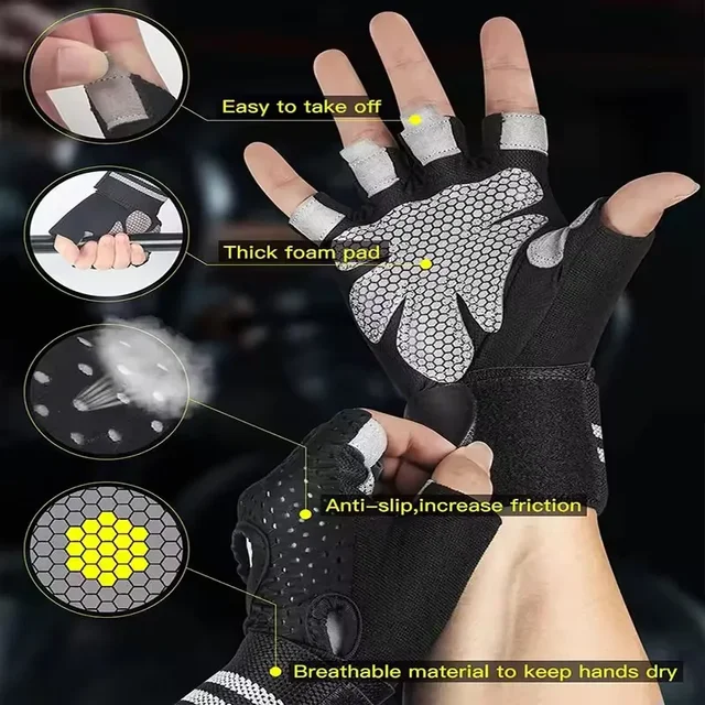 Gants de cyclisme unisexes demi-doigt, antidérapants, respirants, bracelet d'exercice de gymnastique, accessoires de cyclisme pour hommes et femmes – Image 3