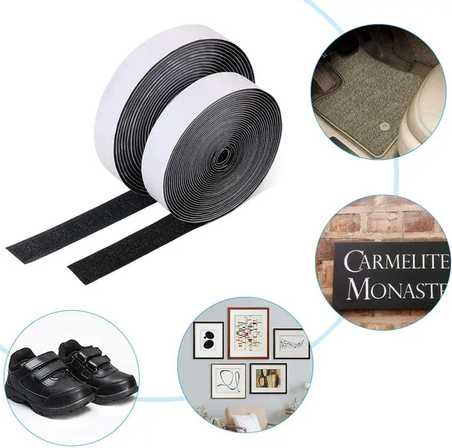 1/2/5M Hook and Loop Strips with Glue Strong Self Adhesive Fastener Double-Side Mounting Tapes for DIY Craft 20-50mm Black – Image 4