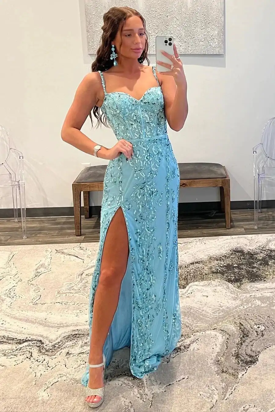 Robe sirène sexy bleu aqua avec appliques, robe longue reine Anne, fente latérale, robe de Rhpour occasions spéciales, robes ORY, 2024
