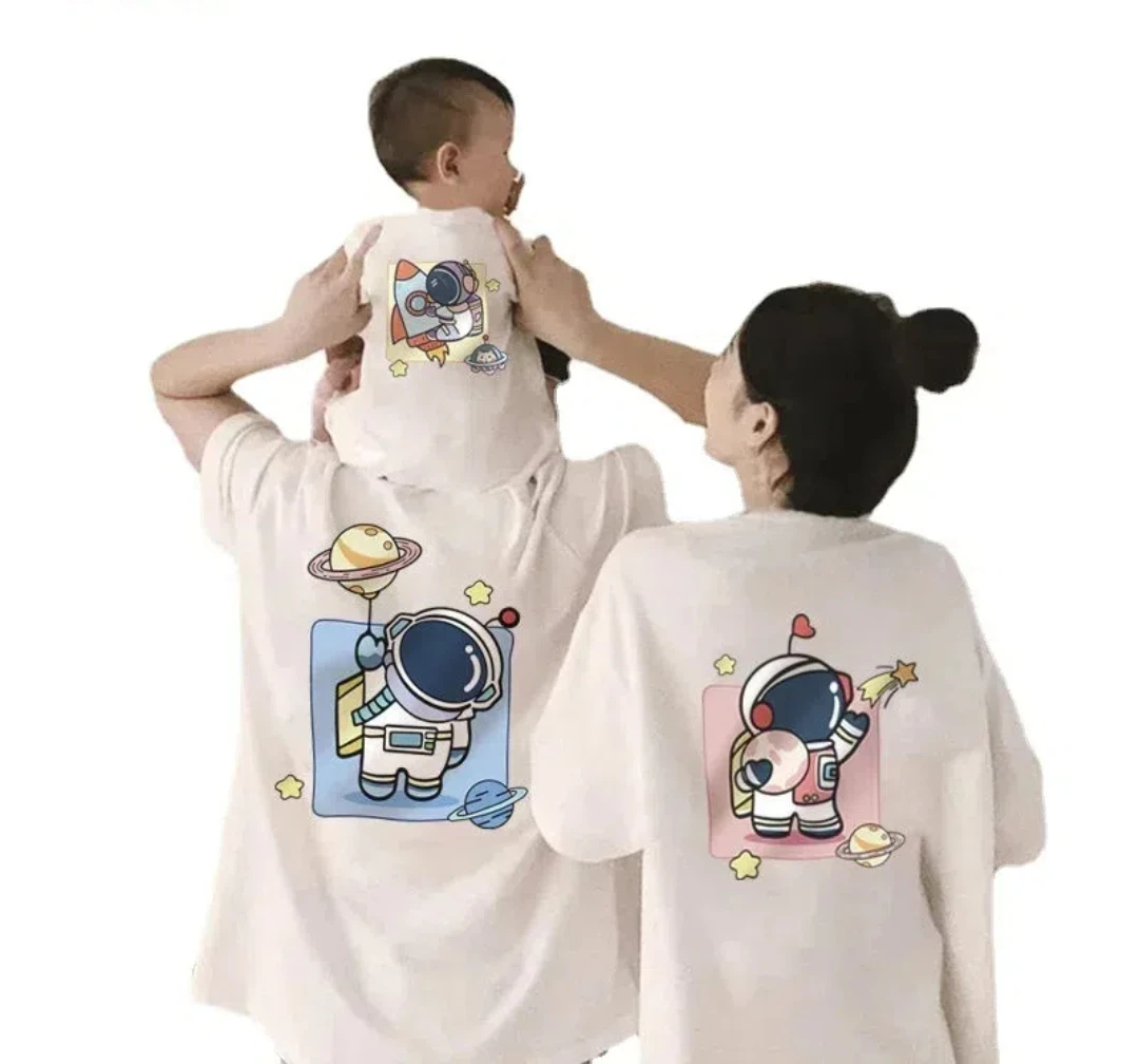 Papa maman et moi famille correspondant vêtements dessin animé astronaute t-shirts papa maman et moi père fils mère fille tenues