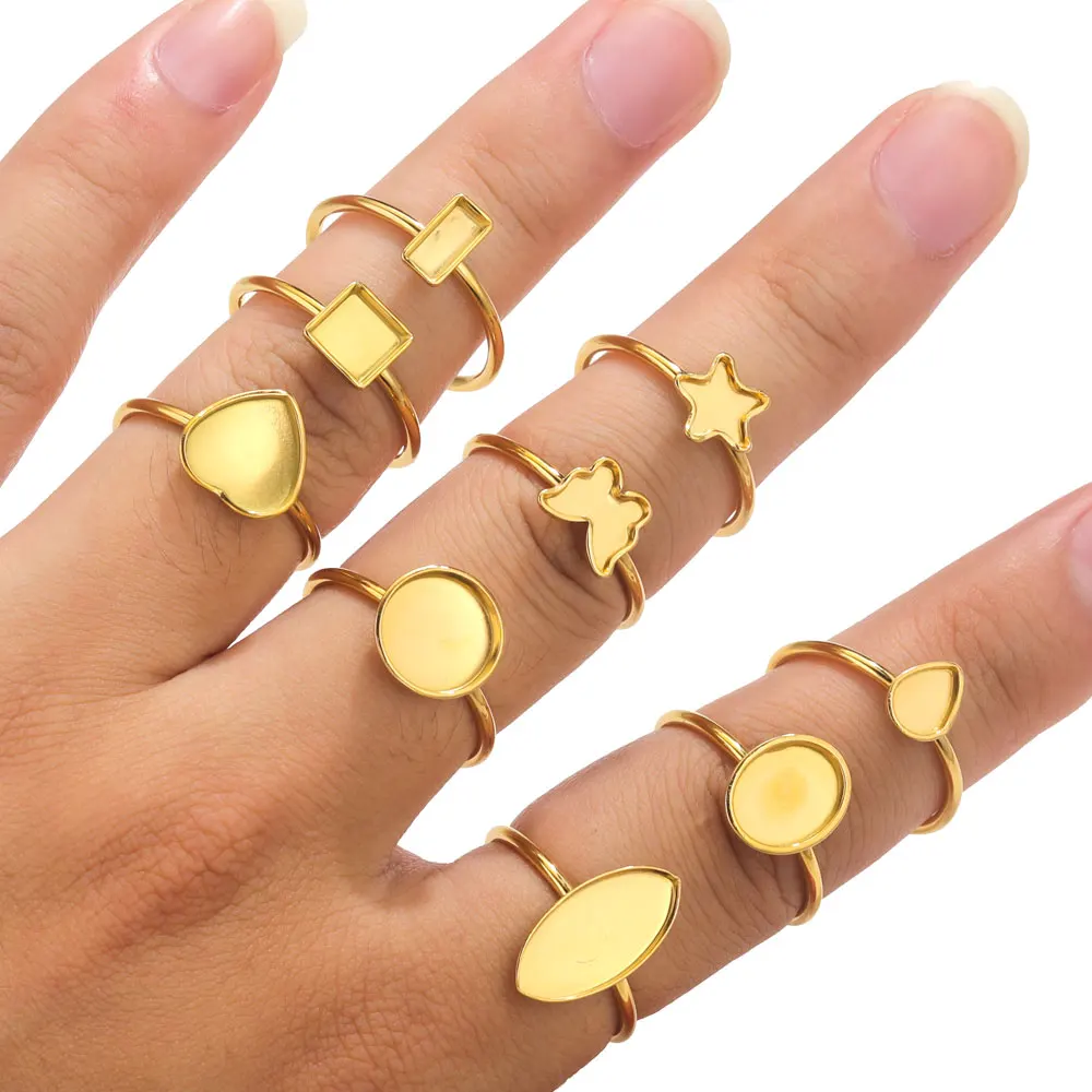 Lunette de Base de bague réglable en acier inoxydable, 10 pièces, pour la fabrication de bijoux, Cabochons, paramètres de bague, fournitures de fabrication de bijoux vierges à faire soi-même