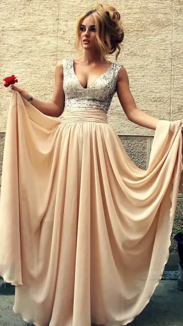 Robe de Demoiselle d'Honneur à Paillettes Argentées, Col en V, Ligne A, Longue Jupe Maxi en Mousseline de Soie, Tenue de Bal, de Soirée Formelle, Sexy – Image 6