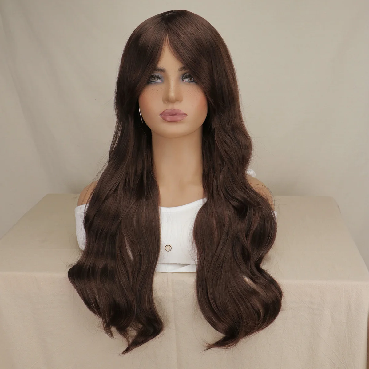 Perruque de Cosplay synthétique longue ondulée pour femmes, perruque de cheveux synthétiques à température rouge Rose noir bleu argent gris marron