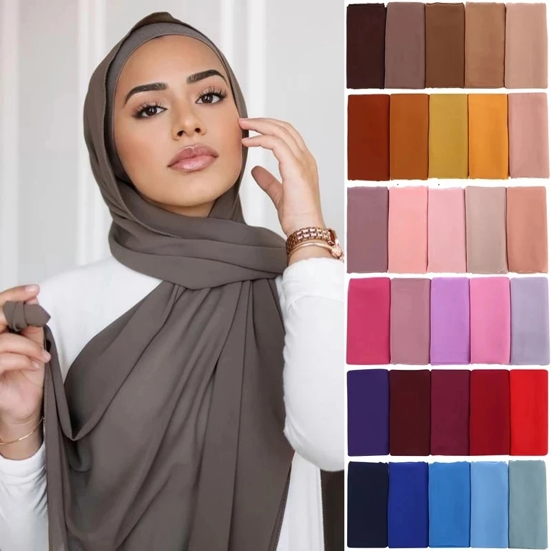 Châle Islamique en Mousseline de Soie pour Femme, Voile Musulman, Hijabs Ronds, 180x70cm