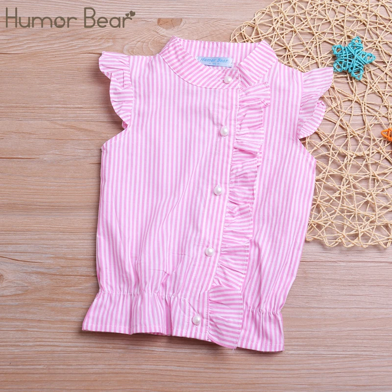 Humor Bear-Chemise à rayures pour filles, vêtement d'été, imprimé, à la mode, court, pour enfants en bas âge