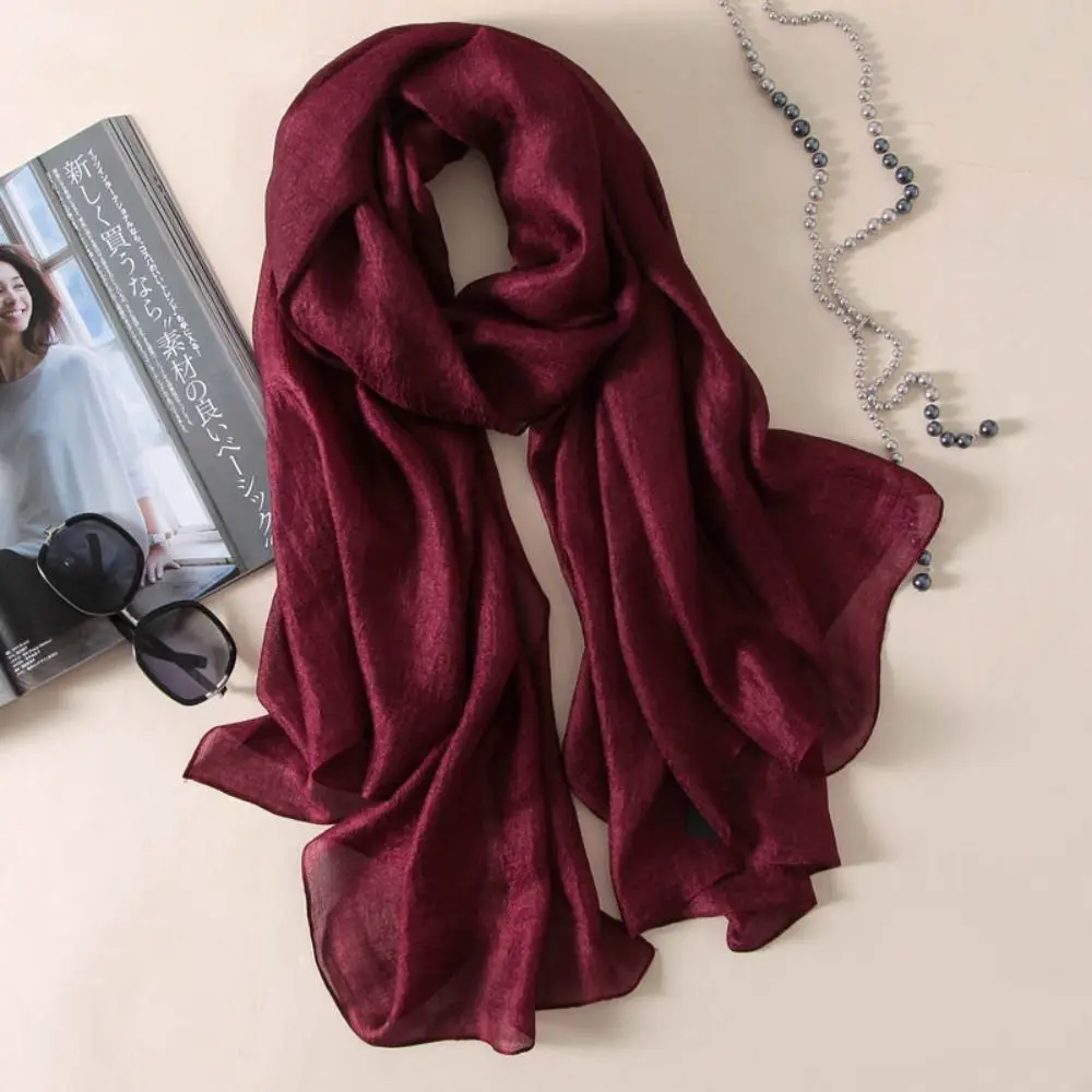 Foulard en Lin pour Femme, Châle de Protection Solaire, Foulard Uni, Bandana, Hijab, Grande Taille, 180x85cm
