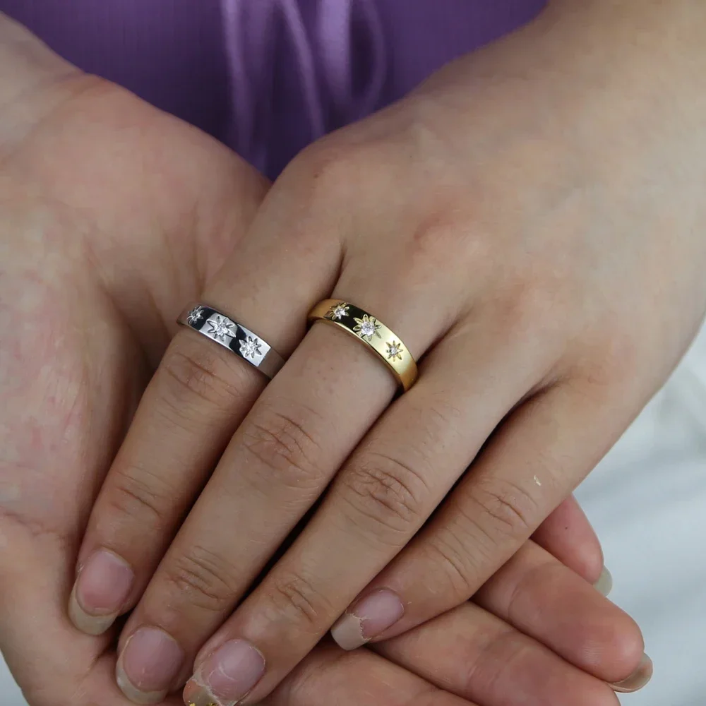 Oral alière étoilée pavée de zircons cubiques étincelants pour femmes, bague de bande de sœur ouverte, bijoux de mode en gros