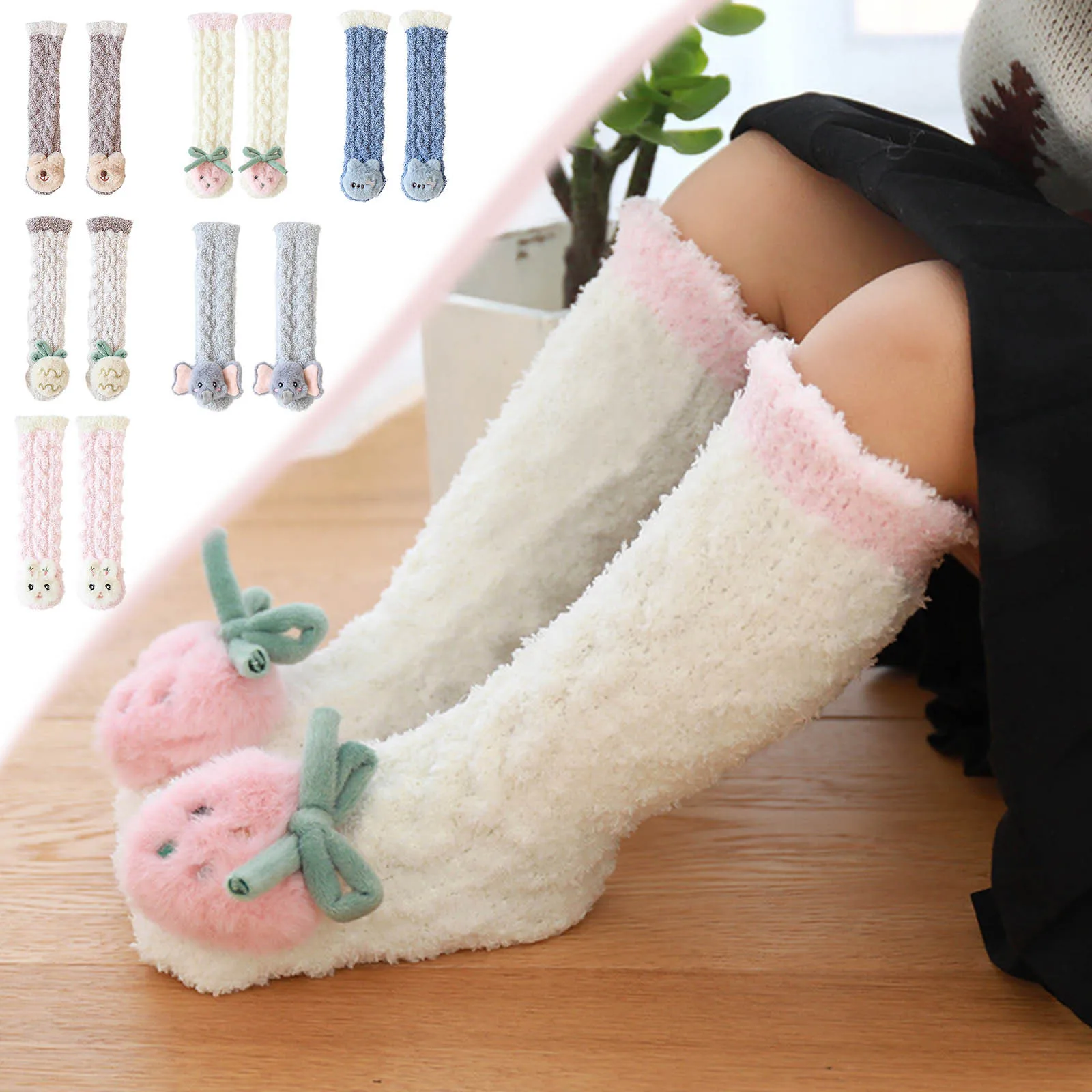 Chaussettes en molleton de corail pour enfants de 0 à 3 ans, chaussettes de sol épaisses pour bébé nouveau-né, chaussettes de couchage chaudes à mi-tube