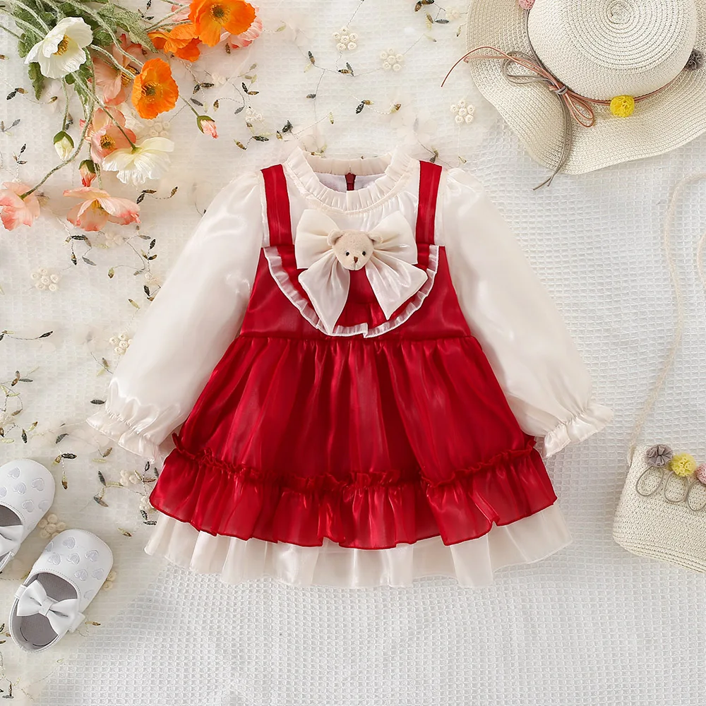 Robe de princesse à manches longues avec nœud pour petite fille, vêtements doux pour enfants de 0 à 3 ans, nouvelle collection printemps automne