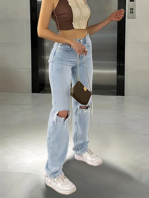 Jean micro-élastique droit pour femmes, ample, confortable, décontracté, assorti avec tout, nouvelle collection 2024 – Image 5
