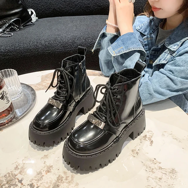 Optique Bottes astronomiques pour femmes, Bottes courtes surélevées, Bottes de moto de loisirs britanniques, Mode automne et hiver, Nouveau – Image 2