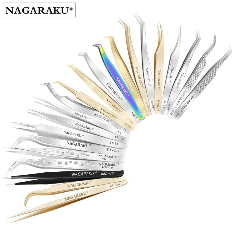 NAGARAKU acier inoxydable droit courbé outils à ongles Volume cils pince précise pinces pince pointue ensemble outils de maquillage