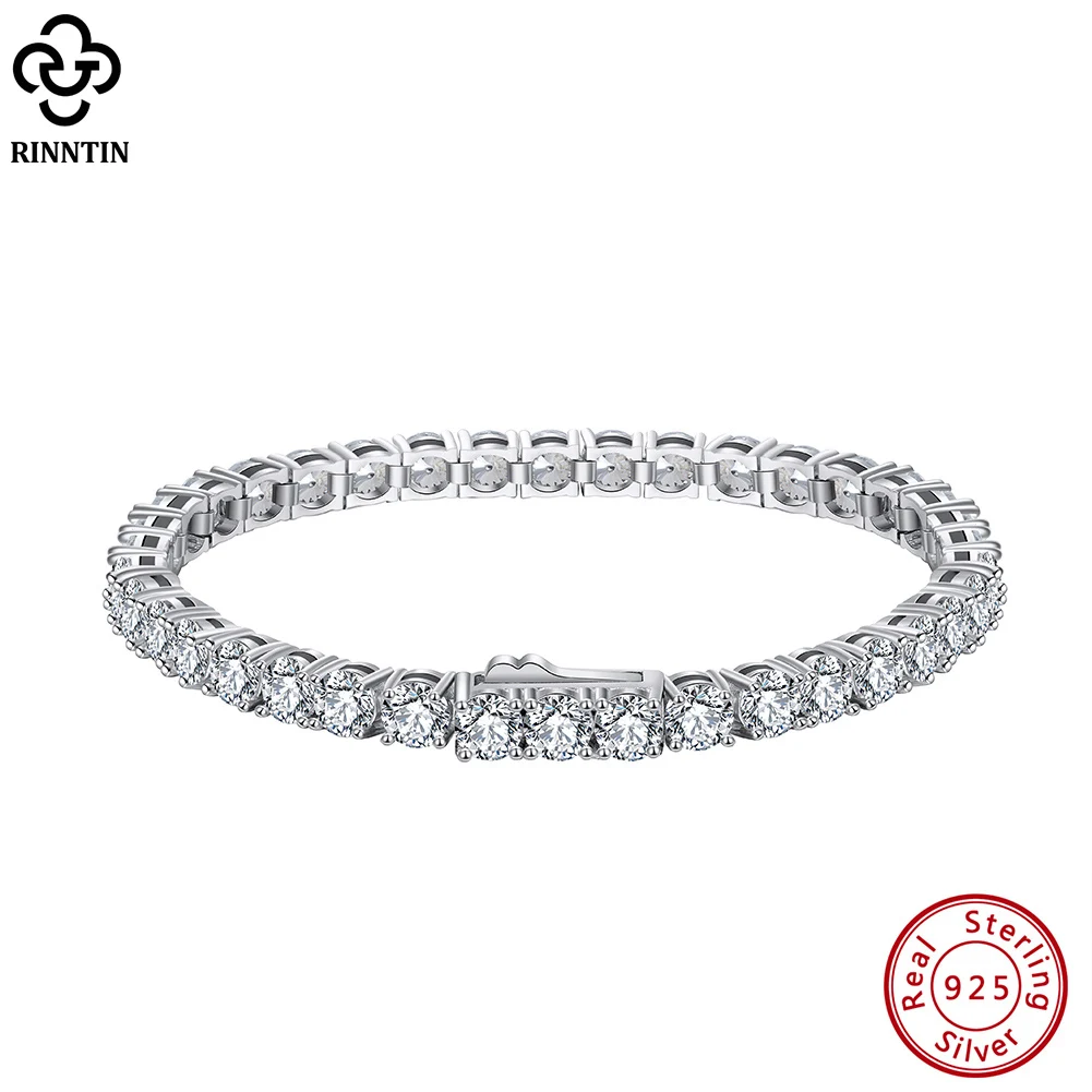 Rinntin véritable 925 en argent Sterling chaîne de Tennis Bracelet fait à la main haut de gamme chaîne à main de luxe pour hommes femmes bijoux cadeau SB128