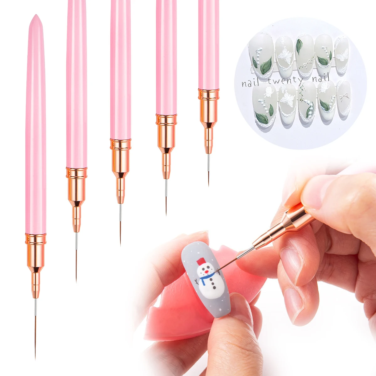 Kit de pinceaux à ongles en gel UV, 5 pièces, pour nail art, rayures, lignes, peinture, dessin, fleur, stylo, outil de manucure professionnel