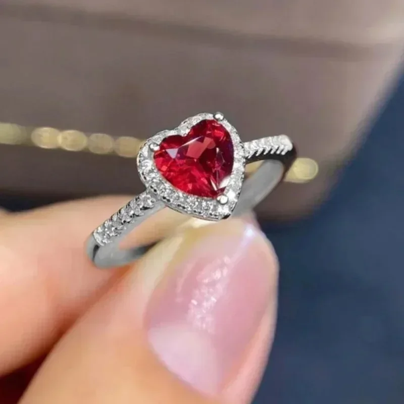 Bagues de fiançailles classiques simples en forme de cœur pour femmes, couleur argent, incrustation de pierre blanche et rouge, bijoux à la mode, cadeau de fête de mariage, nouvelle collection