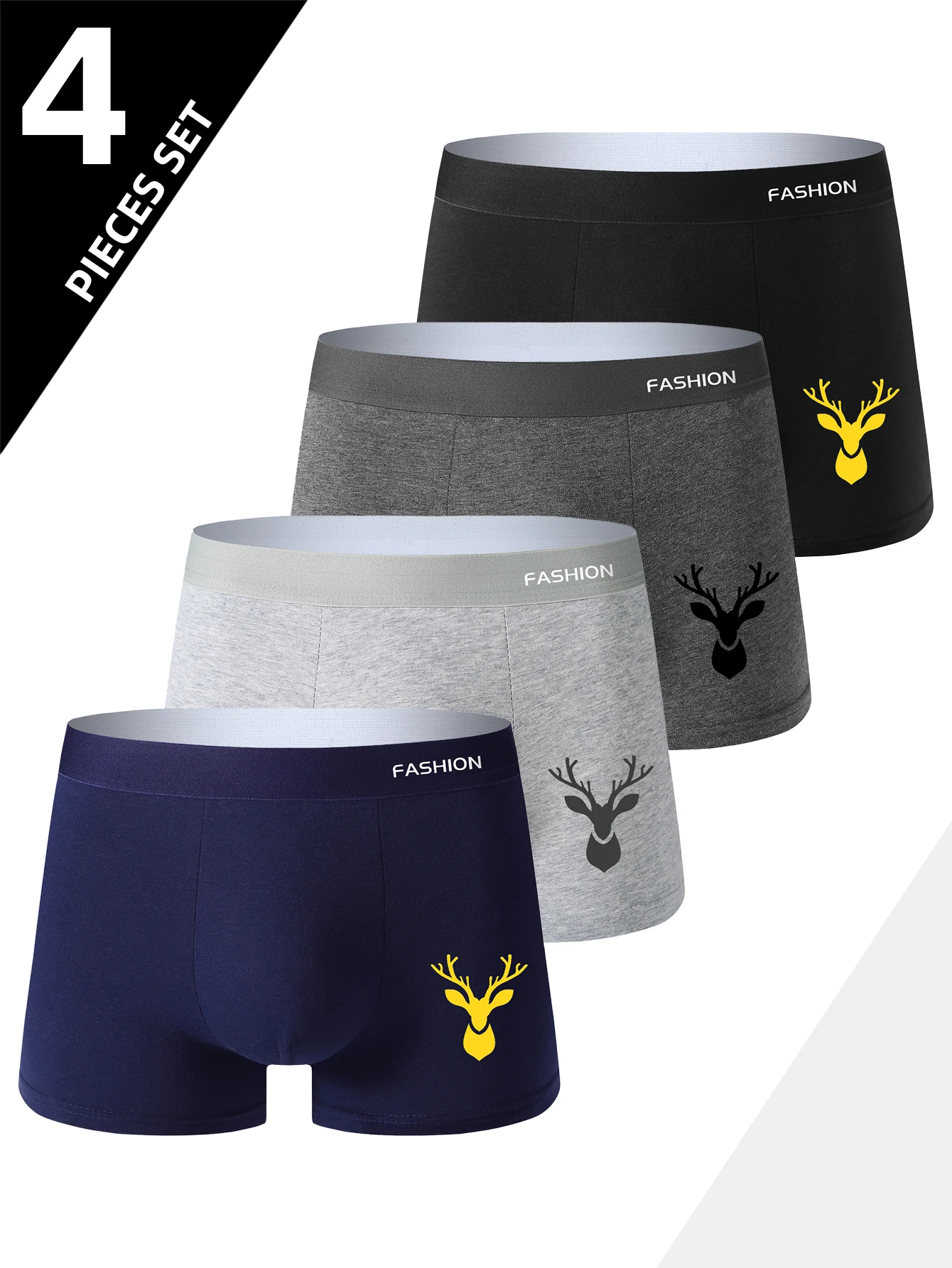 4pcs boxer men's underwear, soft sports breathable four-season men's underwear, trendy fashion pop print boxer underwear