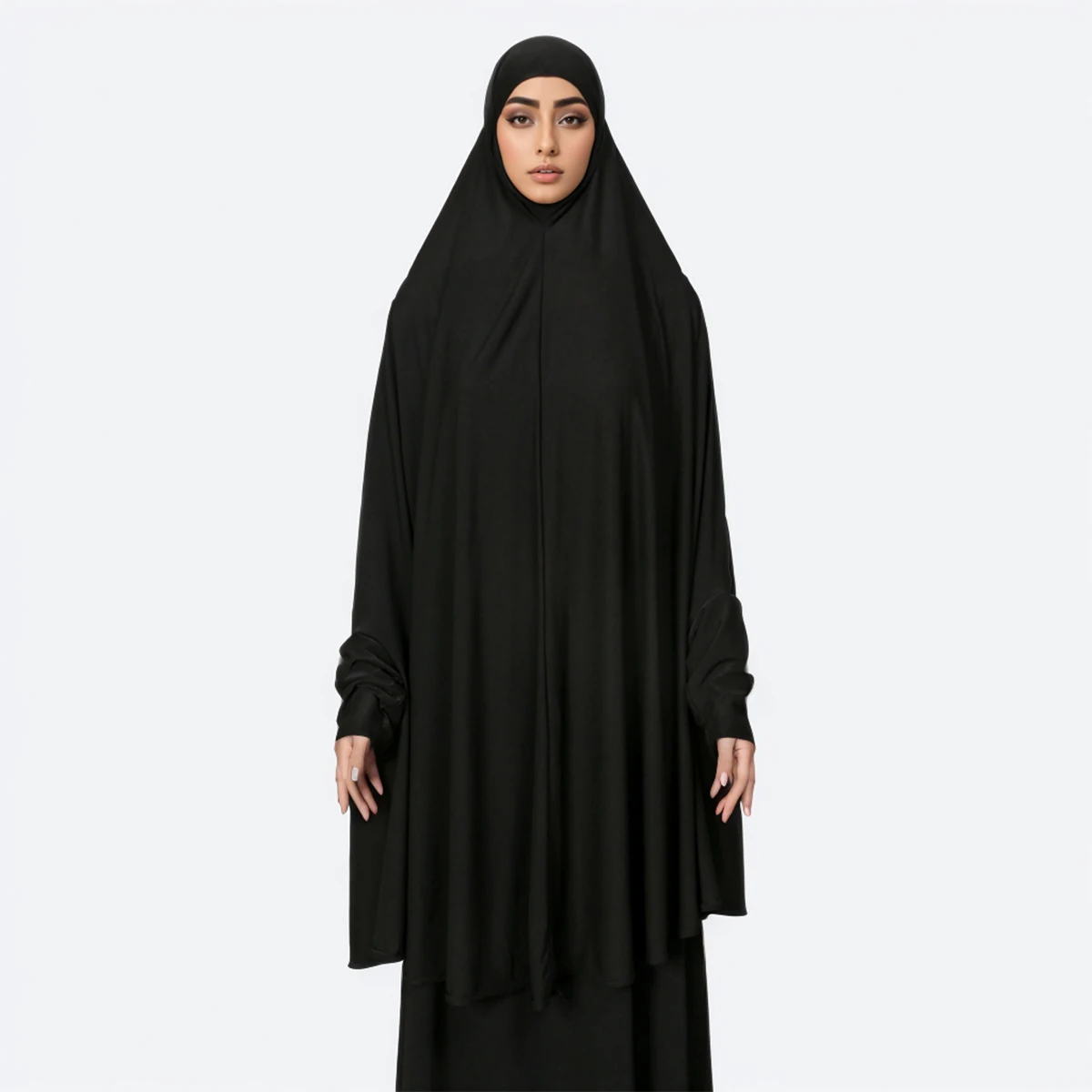 Ramadan écharpe instantanée Hijab avec manches sangles couleur unie femme musulman Hijab casquette grande taille Islam Turban bandeau 160*130 cm