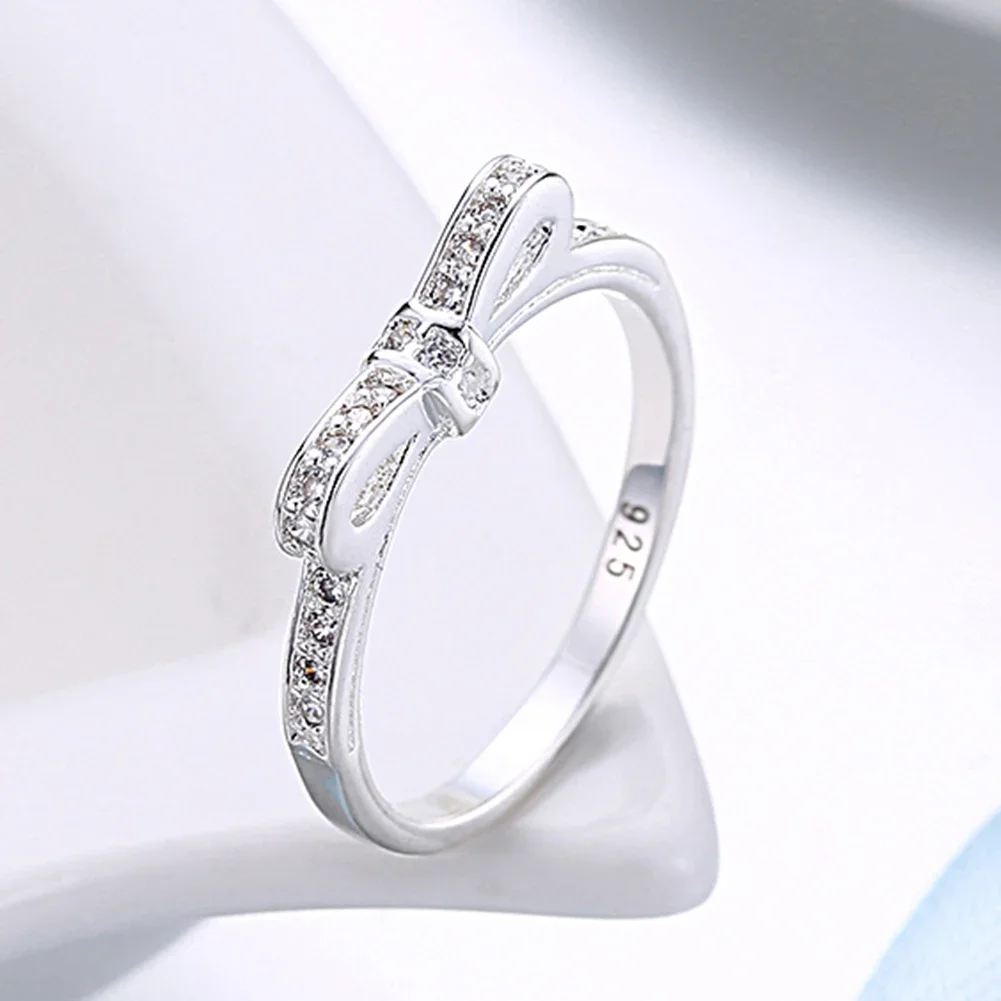 Bagues en argent Sterling 925 pour femmes, bagues simples en cristal avec nœud papillon, taille 6/7/8/9, accessoires de luxe à la mode pour fête de mariage, bijoux cadeaux