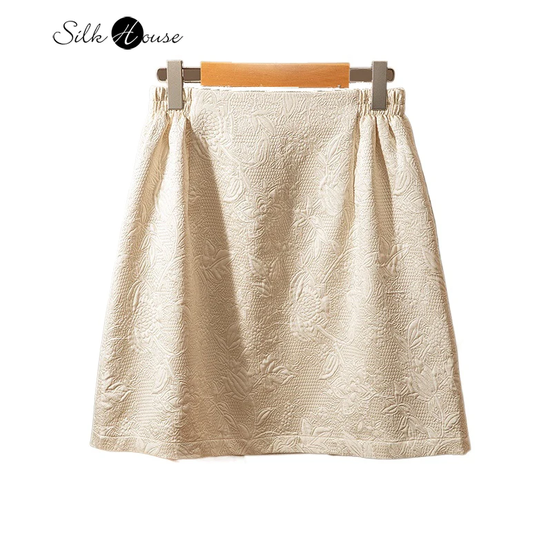 RapWeight-Jupe Courte en Satin de Mûrier 61.9% Naturel, Jacquard GuanLe, Taille Haute, Amincissante, Tempérament, Câlin aux Hanches