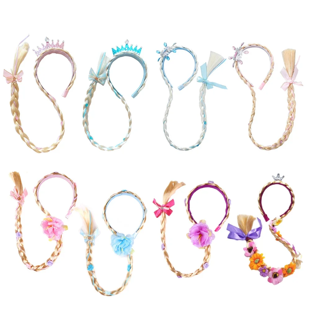 Filles rose bleu violet fleur tissage tresse bandeau enfants princesse habiller cheveux accessoires Aurora Elsa Sofia raiponce perruque