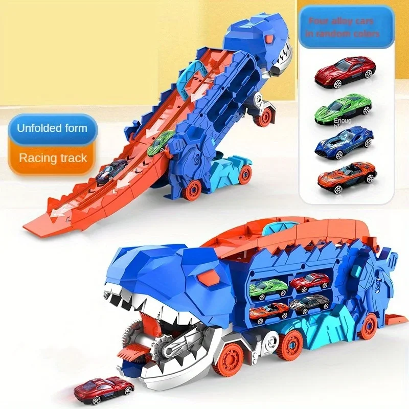 Camion de dinosaure de transport avec piste marketde course pliable, se transforme en t-rex debout, meilleurs cadeaux d'anniversaire, jouets pour garçons et filles, enfants