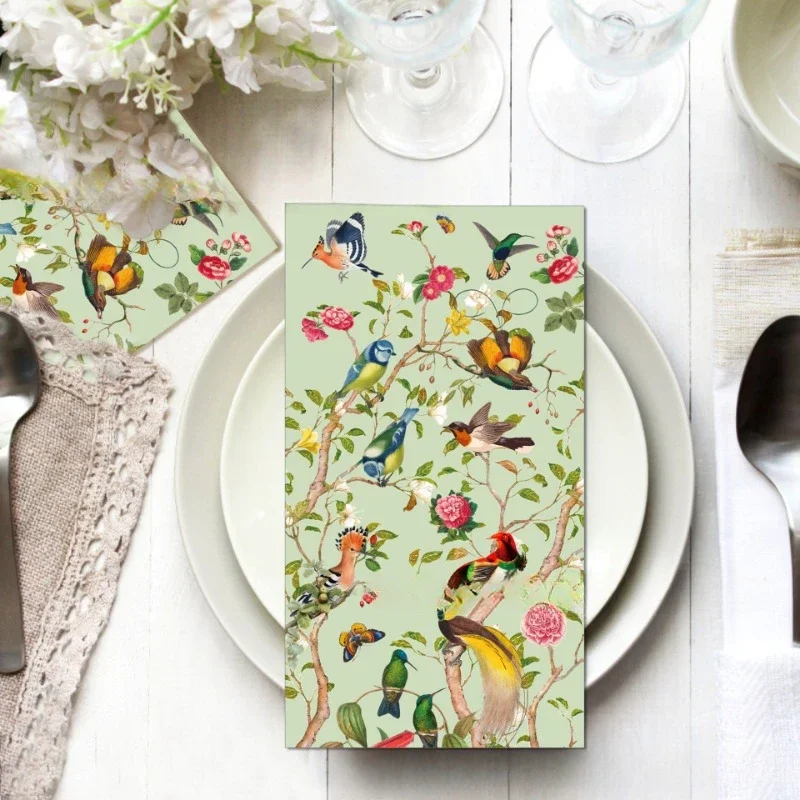 20 pièces/paquet 33*40cm 2 plis Vintage fleur buisson oiseaux mariage Long papier de soie fête papier jetable papillon os Bart papier