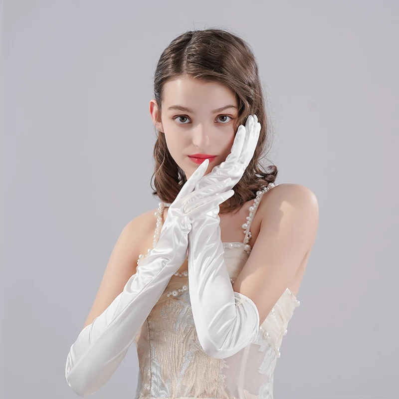 Gants de mariée courts et longs blancs pour femmes, accessoires de mariage élégants, fête de date, été
