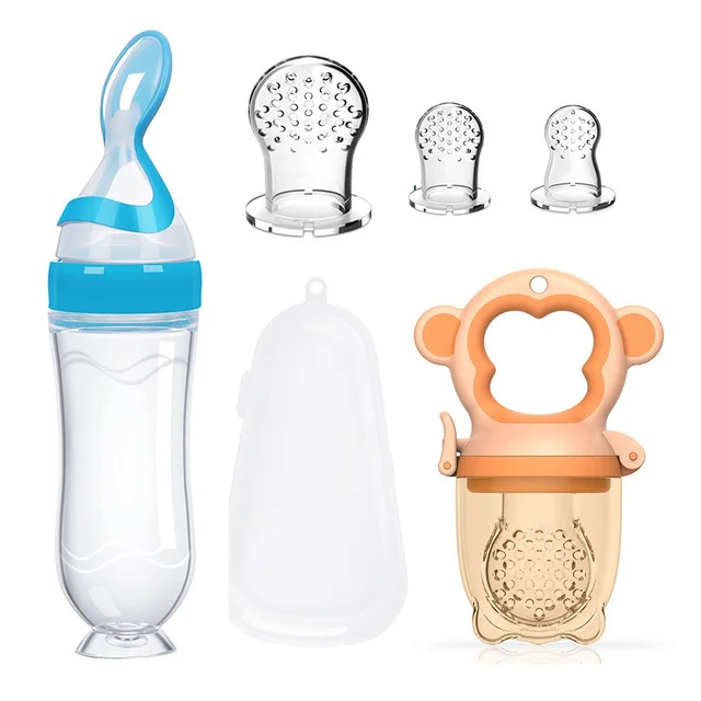 Ensemble d'alimentation pour bébé, gel de silice, pâte de riz, biberon, sac de fruits et légumes en gel de silice, 2 sacs de morsure gratuits – Image 3