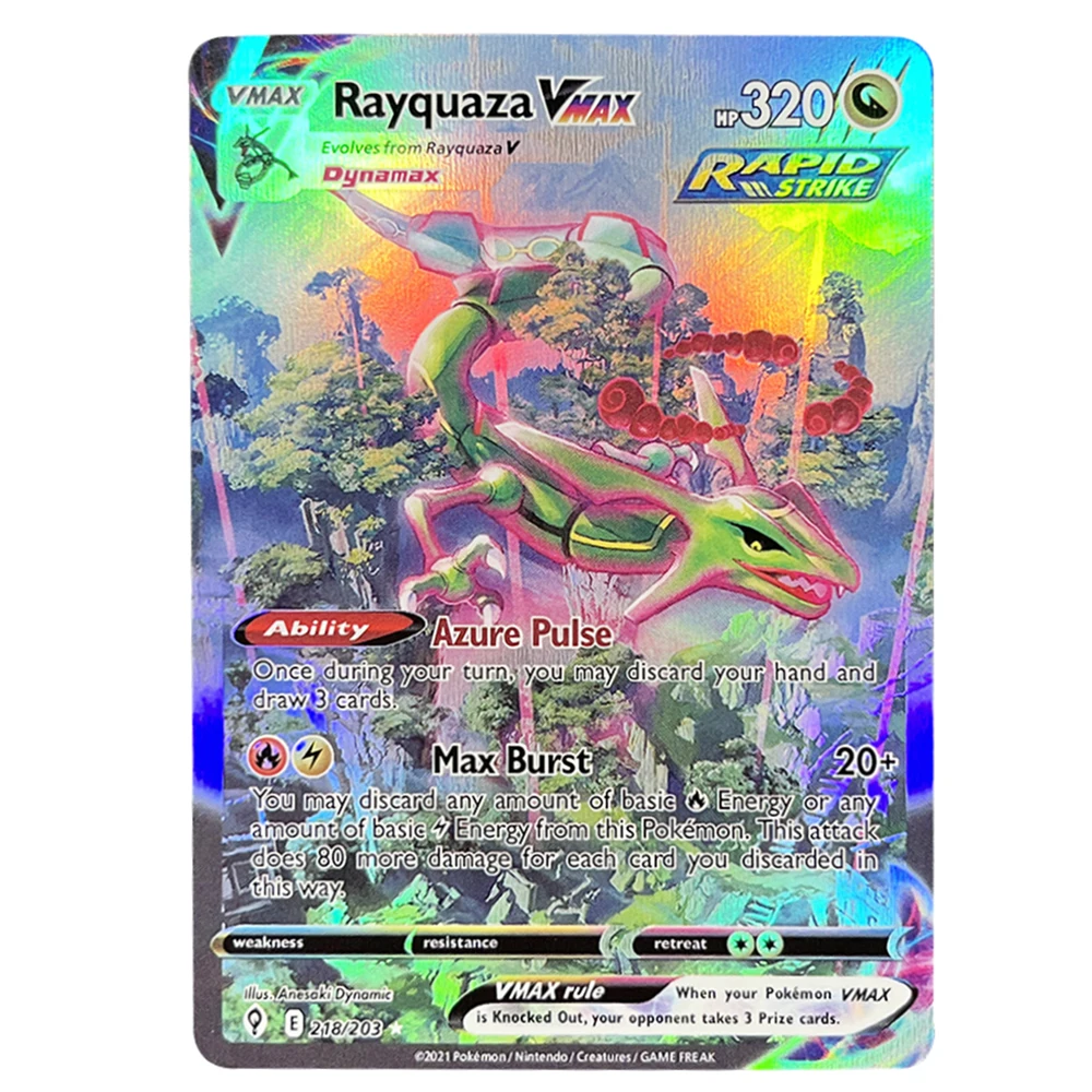 Cartes PKM holographiques Vstar Vmax avec arc-en-ciel Rayquaza évolant des ciels Umbreon loisirs Collection Rare cartes de combat jouets cadeaux