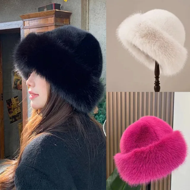 Chapeau en fourrure moelleux pour femme, chapeau en peluche, chapeau de poisson Suffolk, casquette ander, cadeaux de Noël, épais, chaud, froid, neige, hiver, nouveau, E27