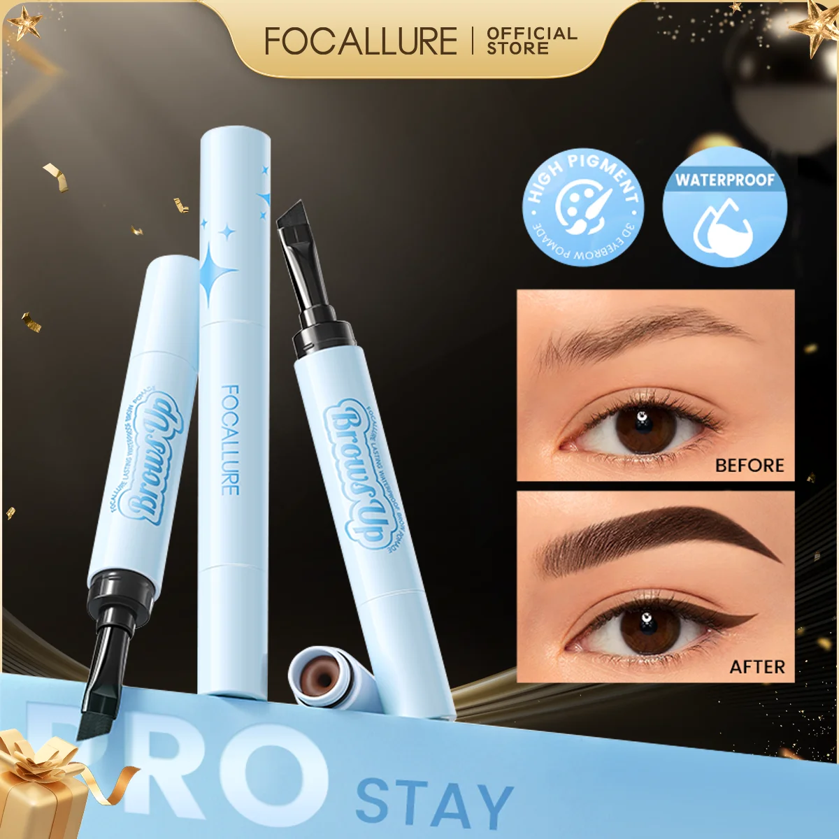 FOCALLURE 3D crème Gel à sourcils 2 en 1 crayon Eyeliner 3 couleurs imperméable longue durée pommade à sourcils rehausseurs maquillage cosmétiques