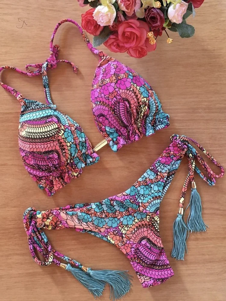 2022 Sexy Bikini Maillot De Bain Imprimé Floral String Bikini Ensemble Push Up Maillot De Bain Bikinis Femmes Biquini Plage Maillot de bain Femmes
