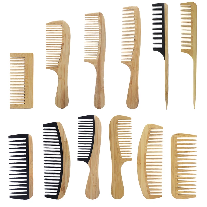 1 peigne en bambou naturel et bois, cheveux lisses, massage antistatique du cuir chevelu, peigne en bambou et bois, peigne de coiffure