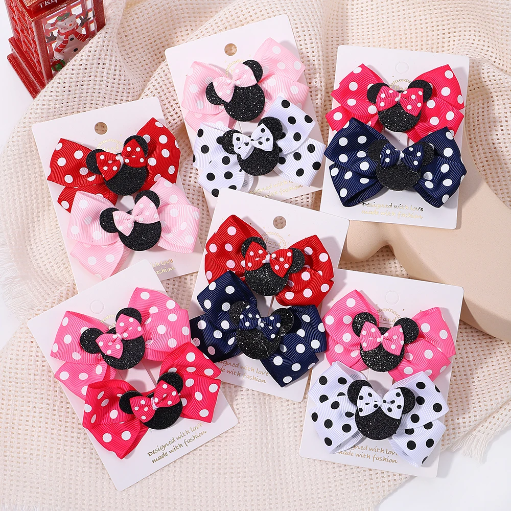 Pinces à cheveux avec nœud à pois pour filles, 2 pièces/ensemble, épingles à cheveux de dessin animé pour tout-petits, accessoires pour cheveux Boutique pour bébé